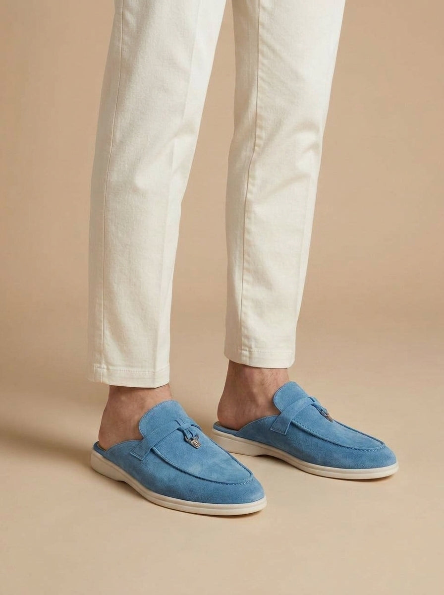 Lorenzo | Men's Suede Mule Loafers Slip-On — Light Blue