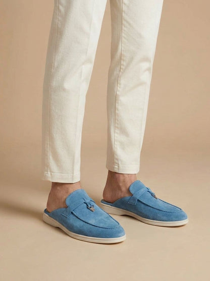 Lorenzo | Men's Suede Mule Loafers Slip-On — Light Blue