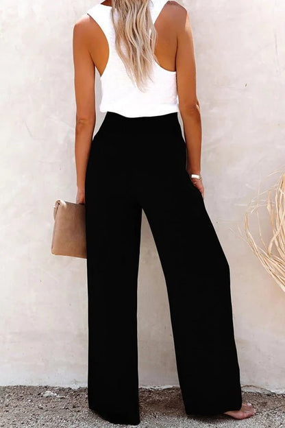 Women's High-Waisted Wide-Leg Pants with Buttons