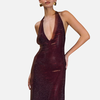 Women's Sequin Halter Neck Maxi Dress Backless