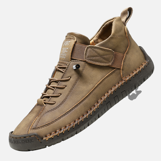 Women's Casual Lace-Up Sneakers - Hand-Stitched Leather Walking Shoes