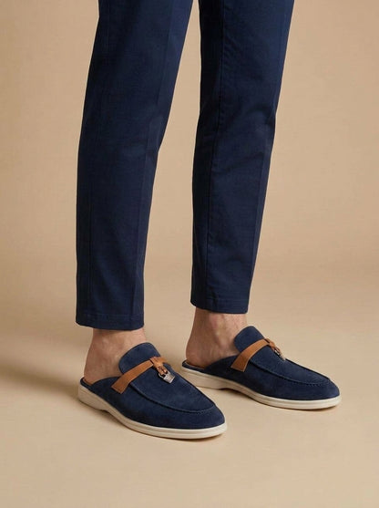 Lorenzo | Men's Suede Mule Loafers Slip-On — Dark Blue