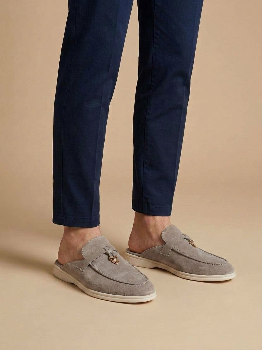 Lorenzo | Men's Suede Mule Loafers Slip-On — Apricot Grey