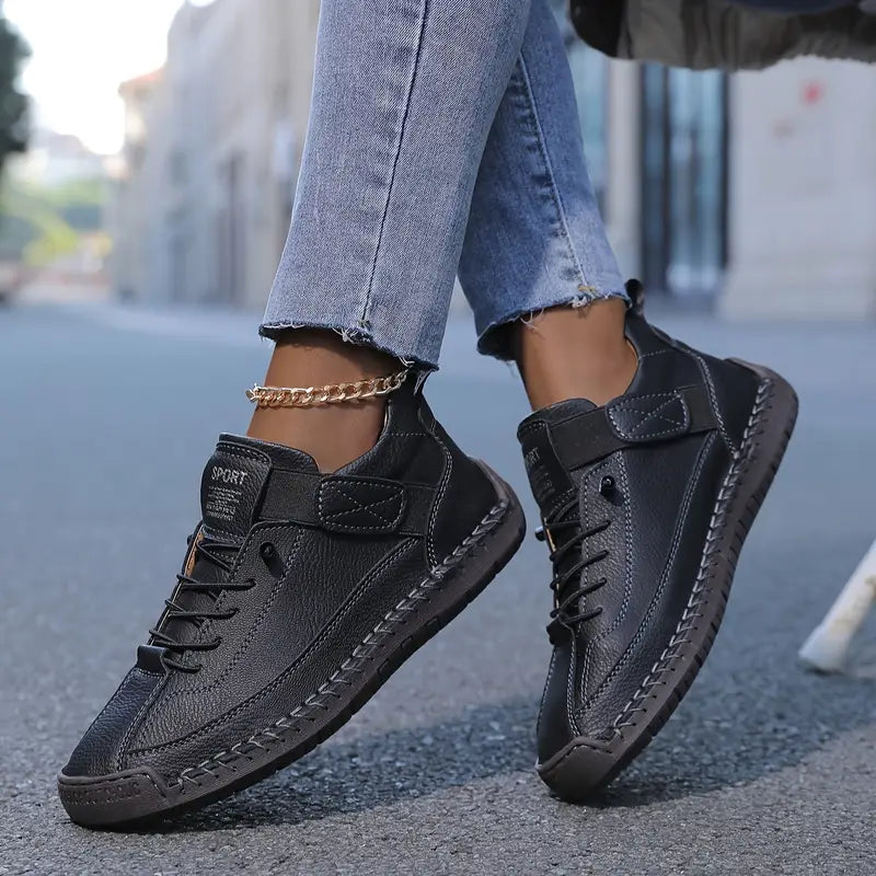 Men's Leather Casual Sneakers with Strap