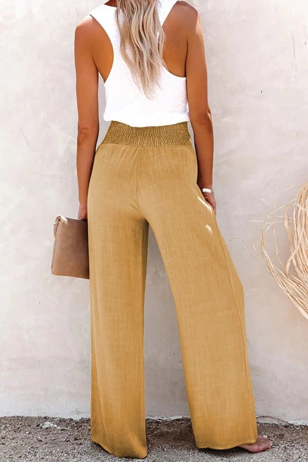 Women's High-Waisted Wide-Leg Pants with Buttons