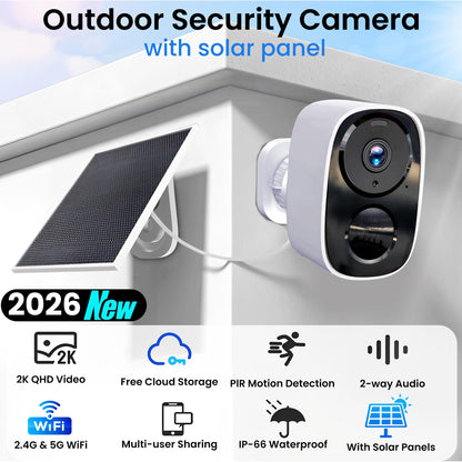 2K Wireless Outdoor Security Camera 5G WiFi Solar 5200mAh – Home