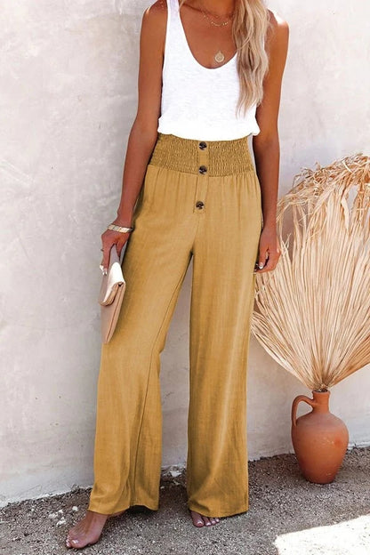 Women's High-Waisted Wide-Leg Pants with Buttons