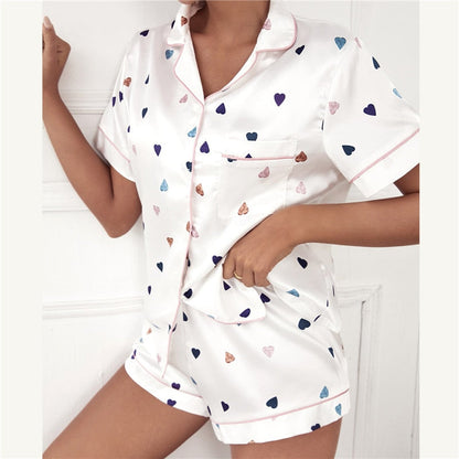 Amelie | Women's Satin Pyjama Set Short Sleeve – Silky Shorts Loungewear 11