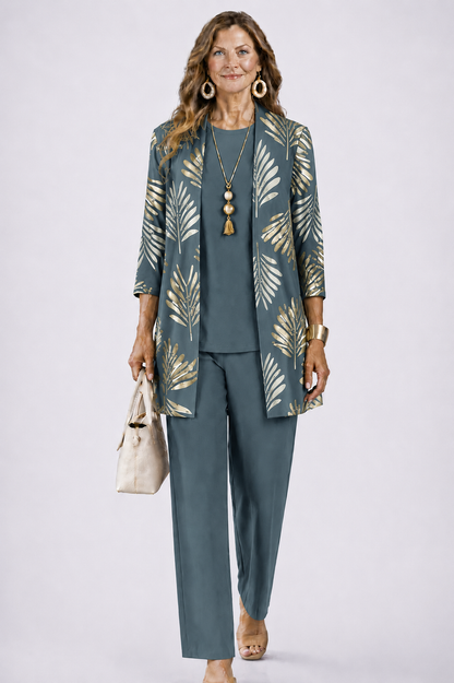 Aqua 3-Piece Set | Relaxed Fit, Lightweight, Printed Trousers for Women 9