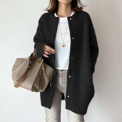 Women's Round Neck Snap Button Knit Cardigan