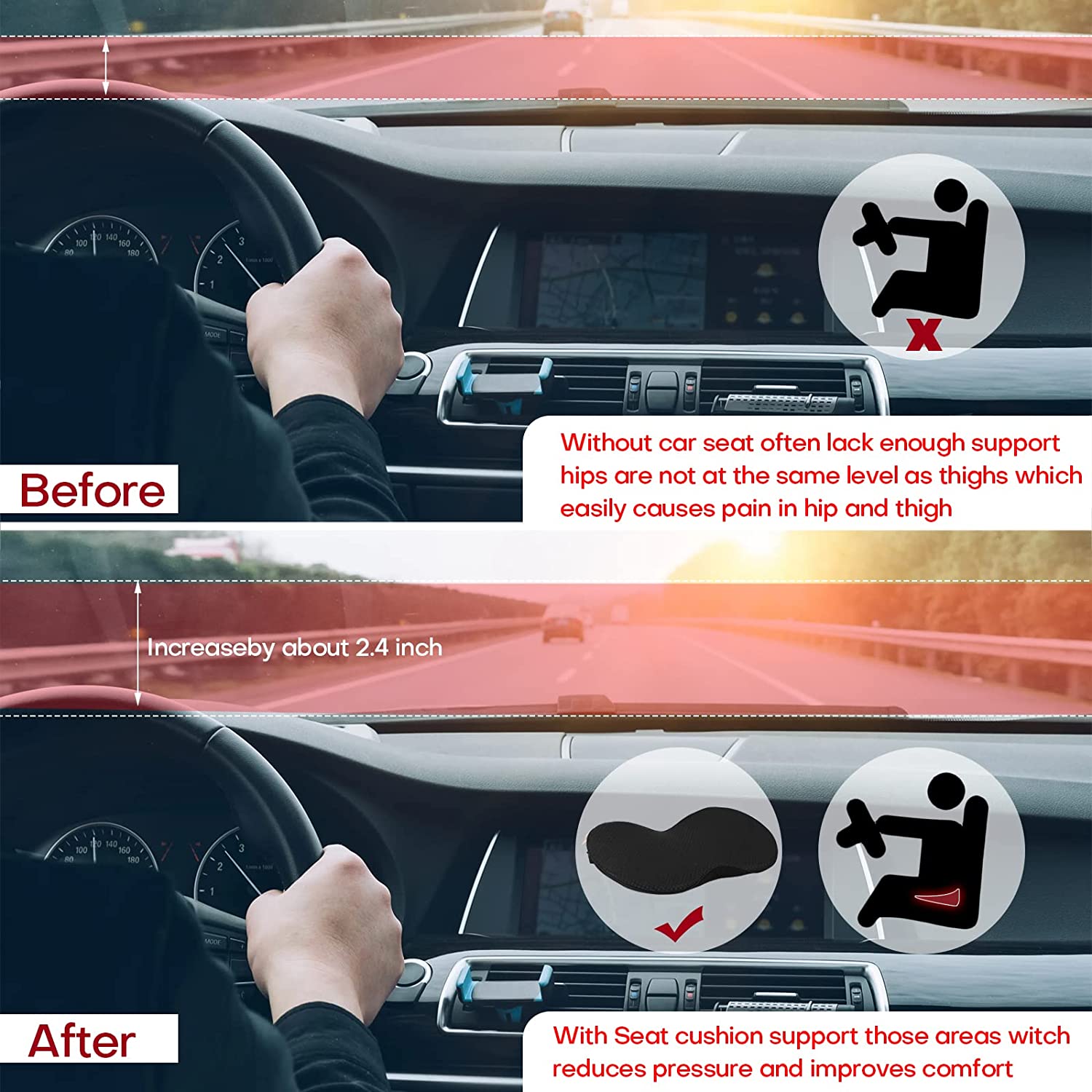 Car Seat Booster Pad Cushion for Shorter Drivers 3