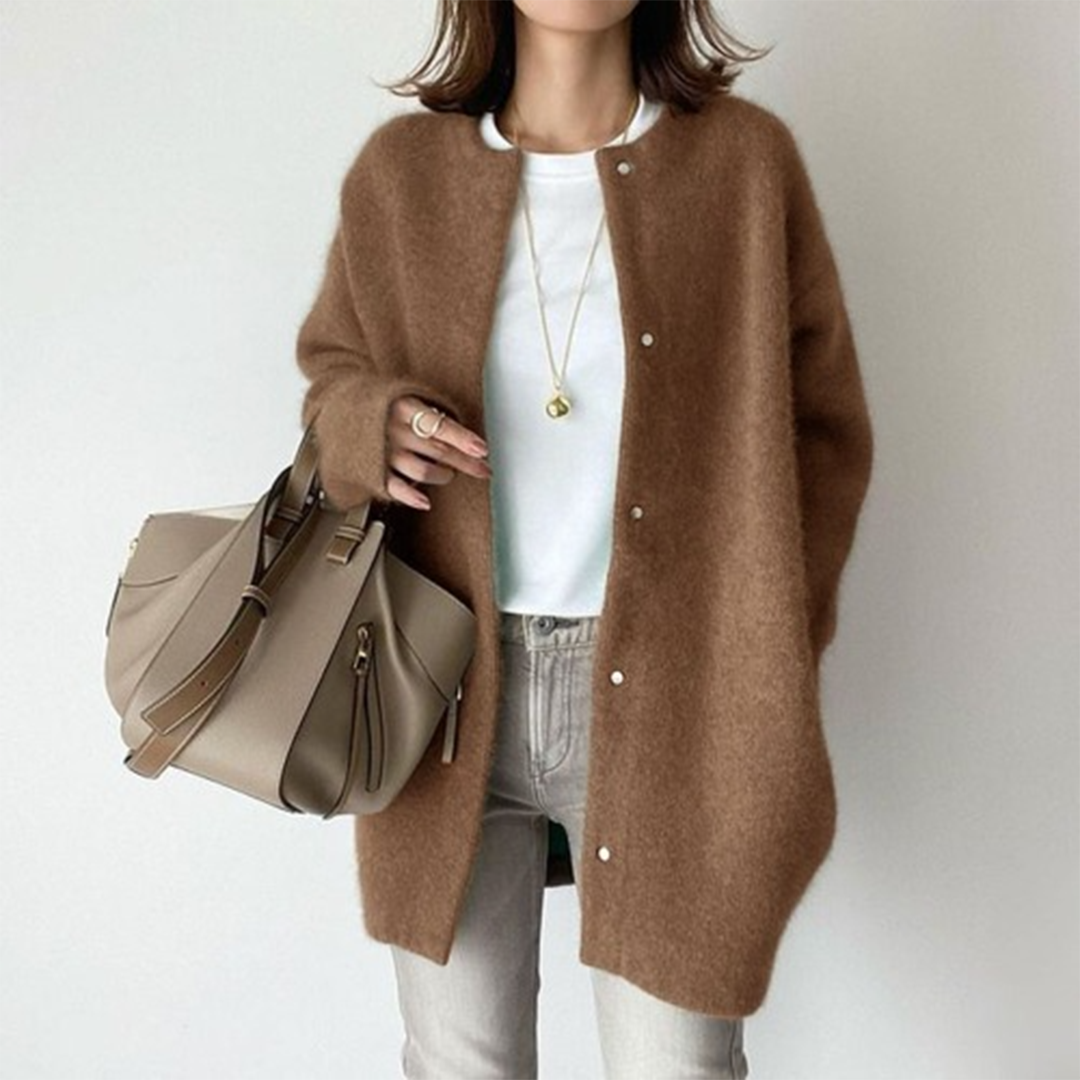 Women's Round Neck Snap Button Knit Cardigan