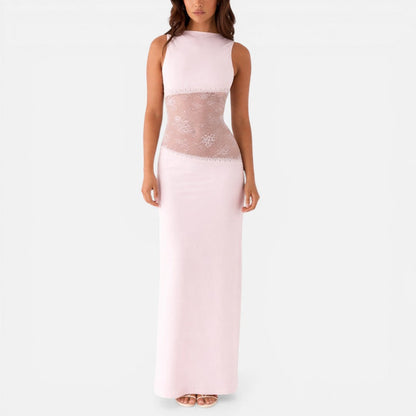 Women's Lace Waist Maxi Dress with Open Back