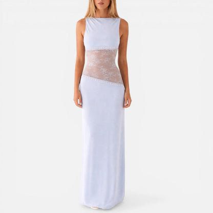 Women's Lace Waist Maxi Dress with Open Back