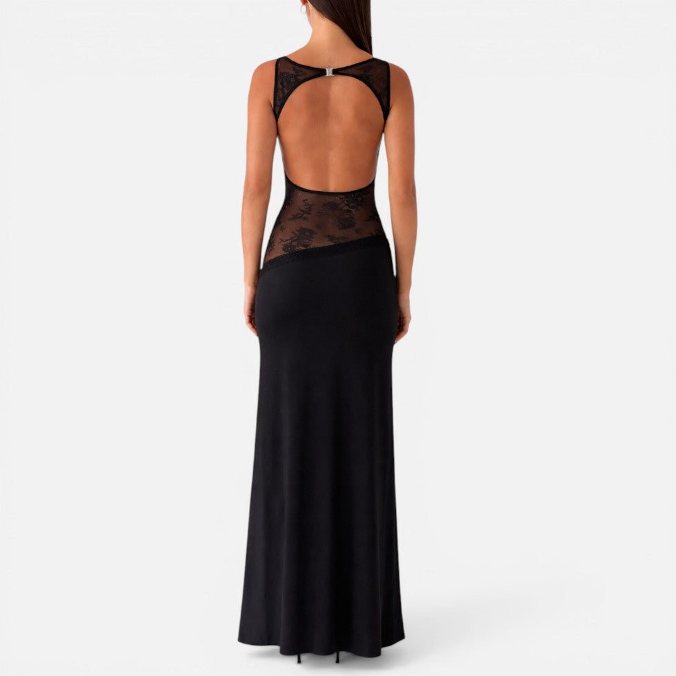 Women's Lace Waist Maxi Dress with Open Back