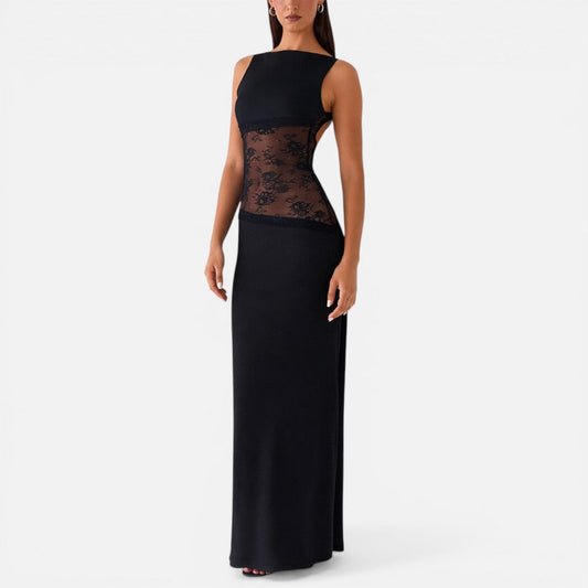 Women's Christmas Dress – Lace Waist, Open Back, Maxi