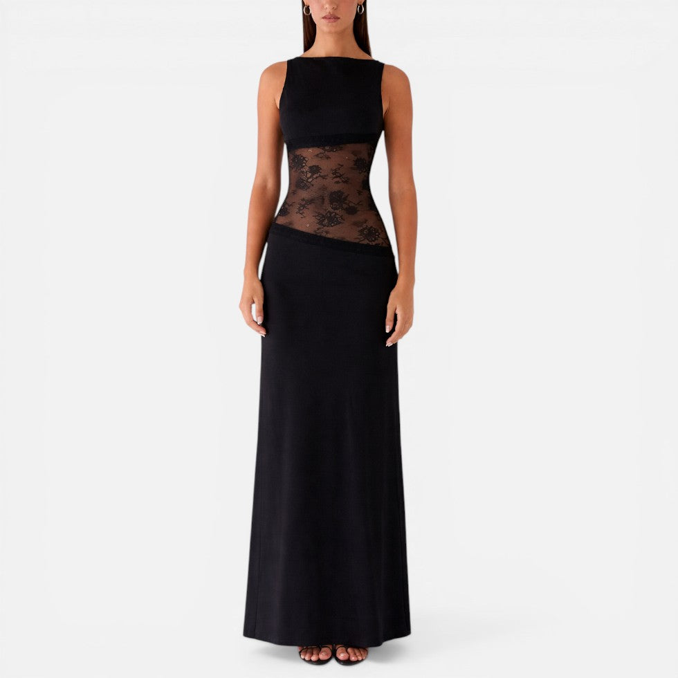 Women's Lace Waist Maxi Dress with Open Back