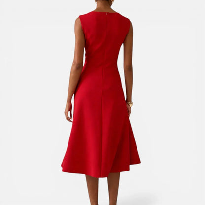 Women's Round Neck Sleeveless Midi Dress with Draped Waist