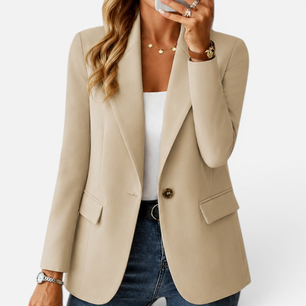 Women's Single-Button Fitted Blazer with Flap Pockets