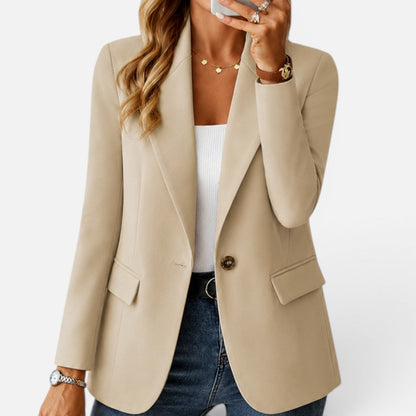 Women's Single-Button Fitted Blazer with Flap Pockets