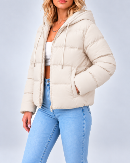 Women's Puffer Jacket – Hooded, Quilted Zip-Up