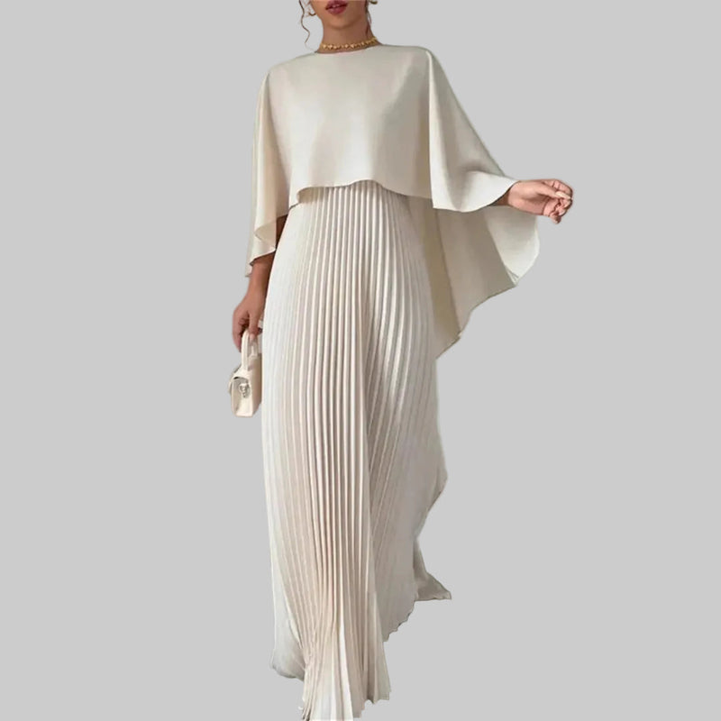 Women's Pleated Maxi Dress with Cape Overlay