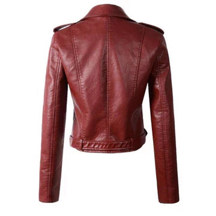 Women's Cropped Faux Leather Biker Jacket with Belt