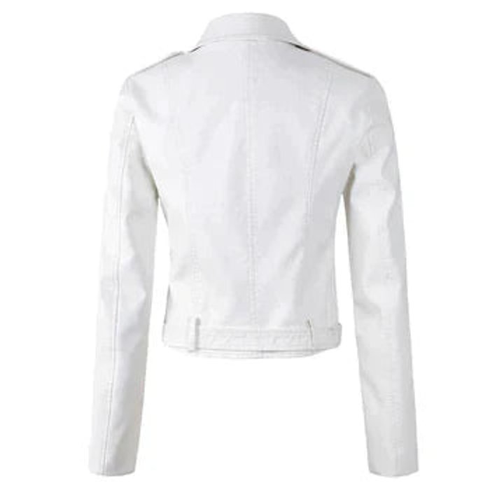 Women's Cropped Faux Leather Biker Jacket with Belt
