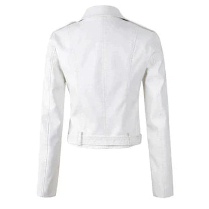 Women's Cropped Faux Leather Biker Jacket with Belt