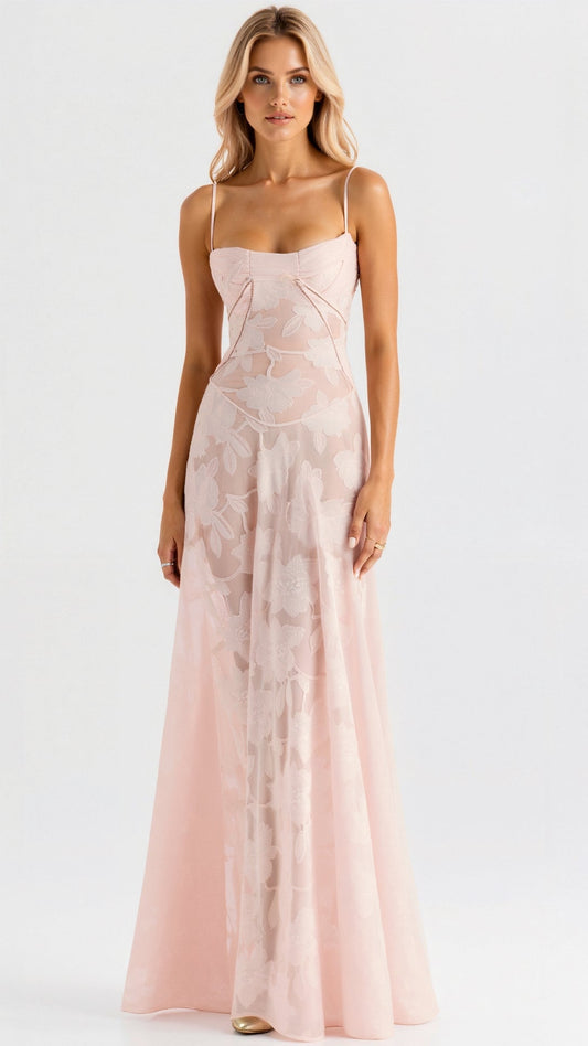 Women's Floral Jacquard Bustier Maxi Dress
