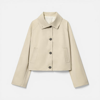 Women's Cropped Trench Jacket with Button Closure