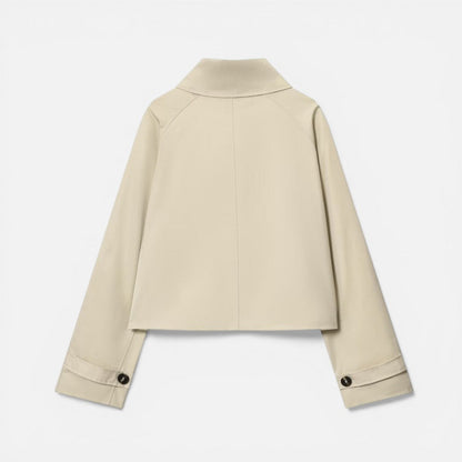 Women's Cropped Trench Jacket with Button Closure