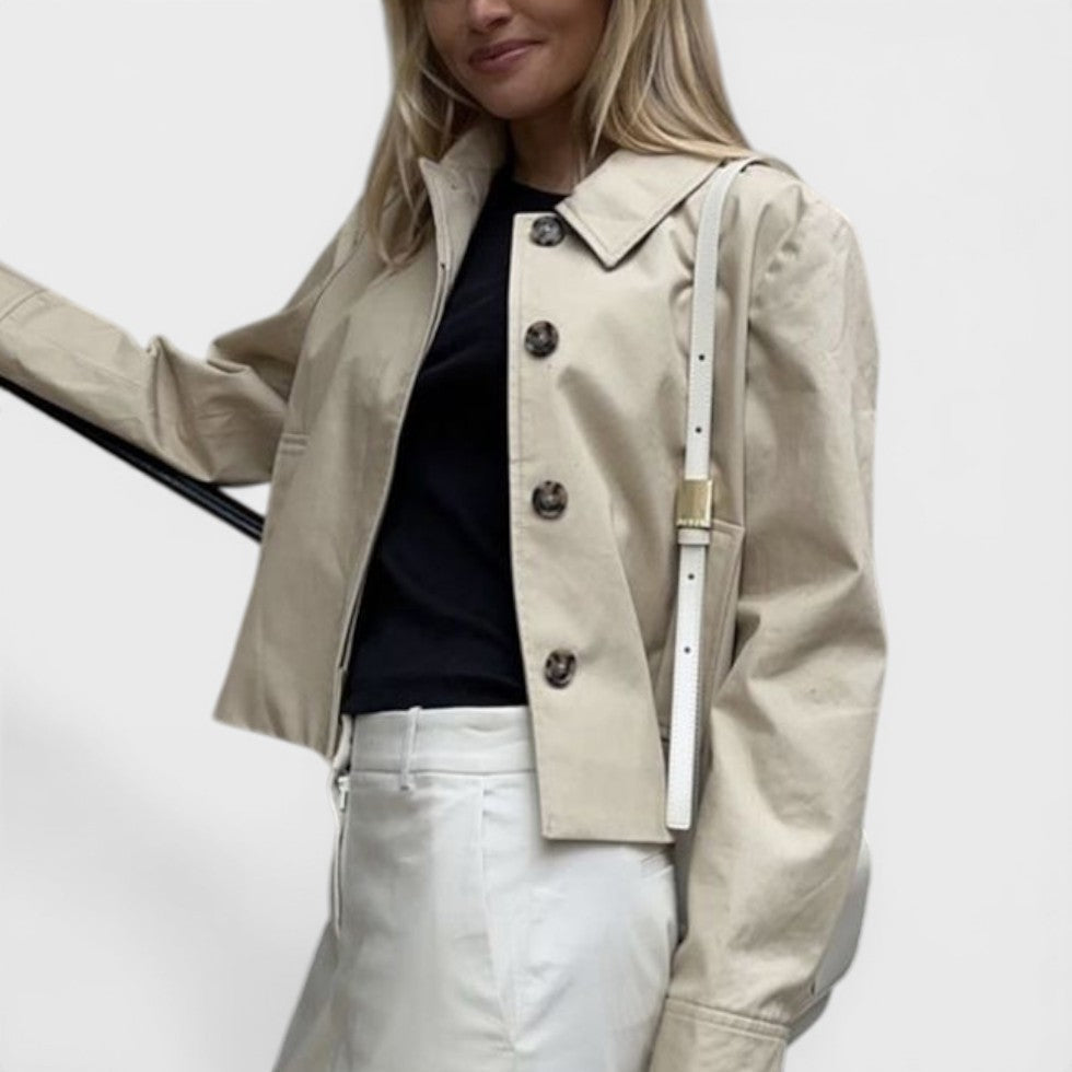 Women's Cropped Trench Jacket with Button Closure