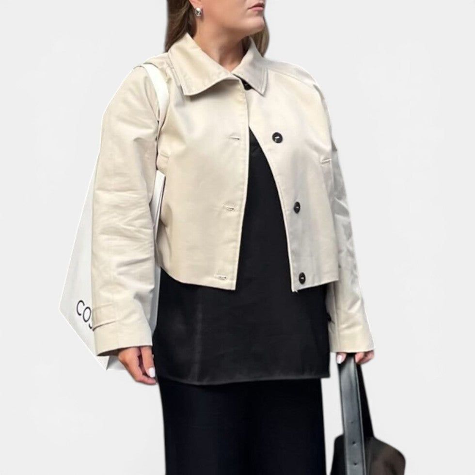 Women's Cropped Trench Jacket with Button Closure