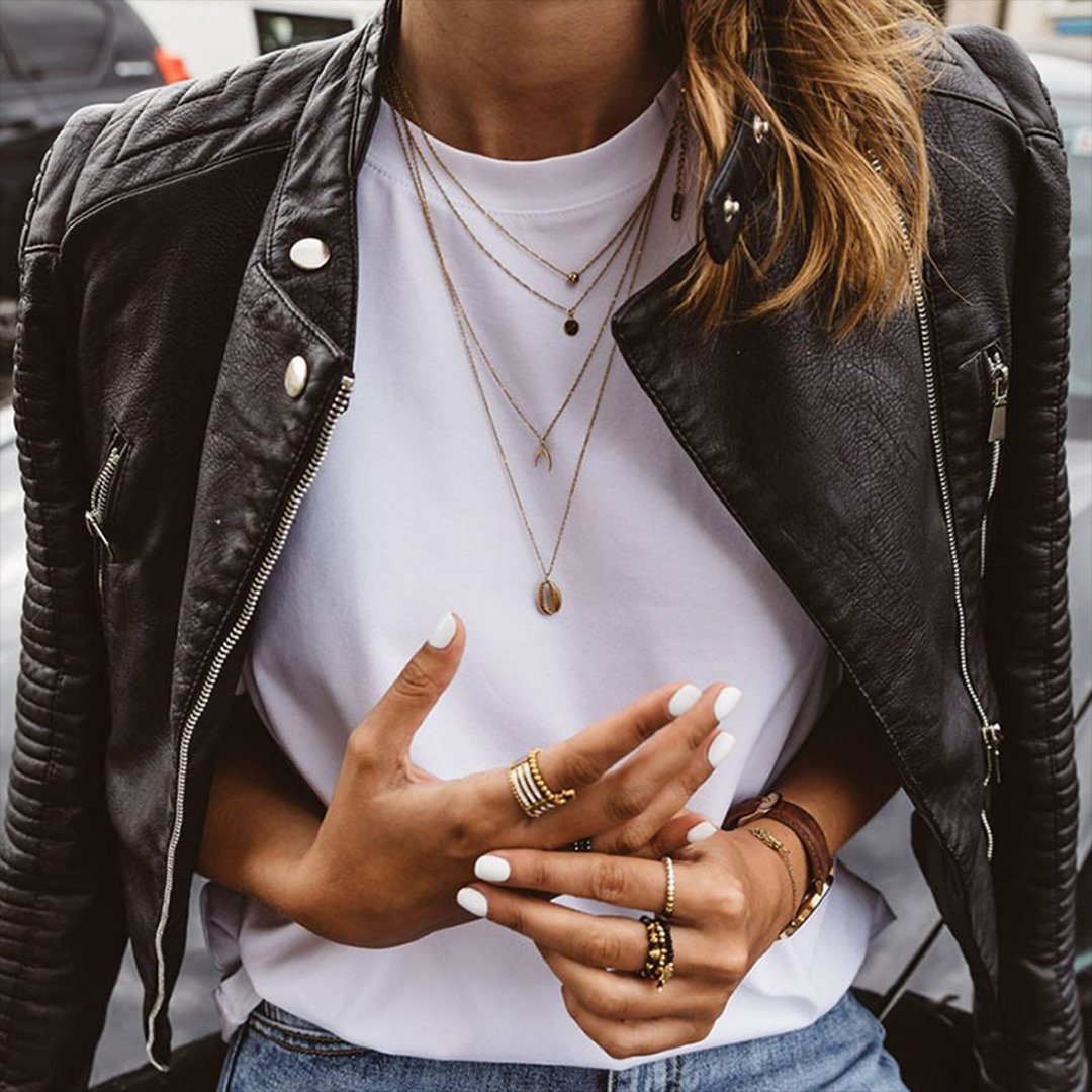 Women's Leather Biker Jacket with Ribbed Sleeves