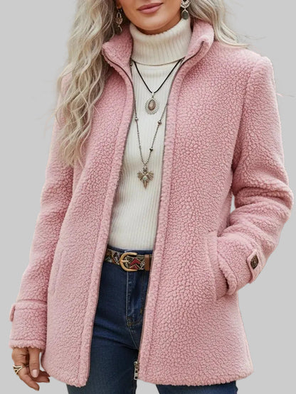 Women's Fleece Jacket with Stand Collar and Zip Front