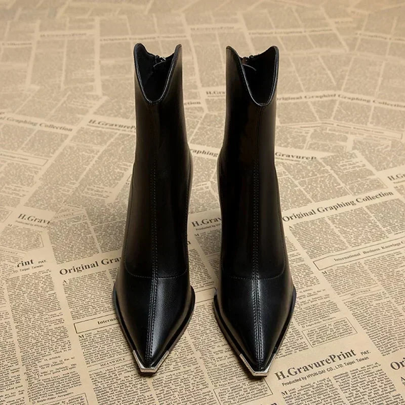 Women's Side Zip Pointed Toe Ankle Boots with Block Heel