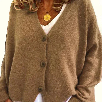 Women's V-Neck Knit Cardigan Sweater with Buttons