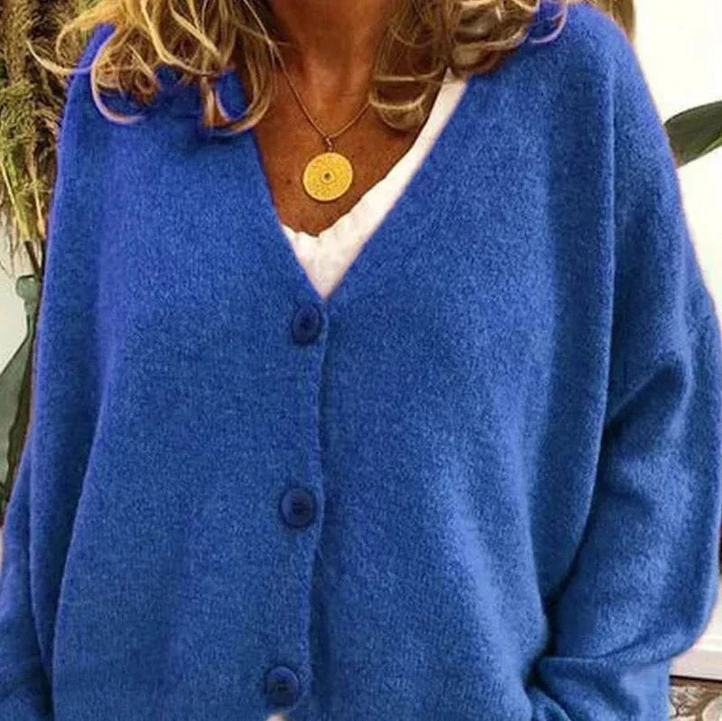 Women's V-Neck Knit Cardigan Sweater with Buttons