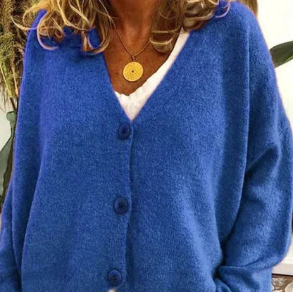 Women's V-Neck Knit Cardigan Sweater with Buttons