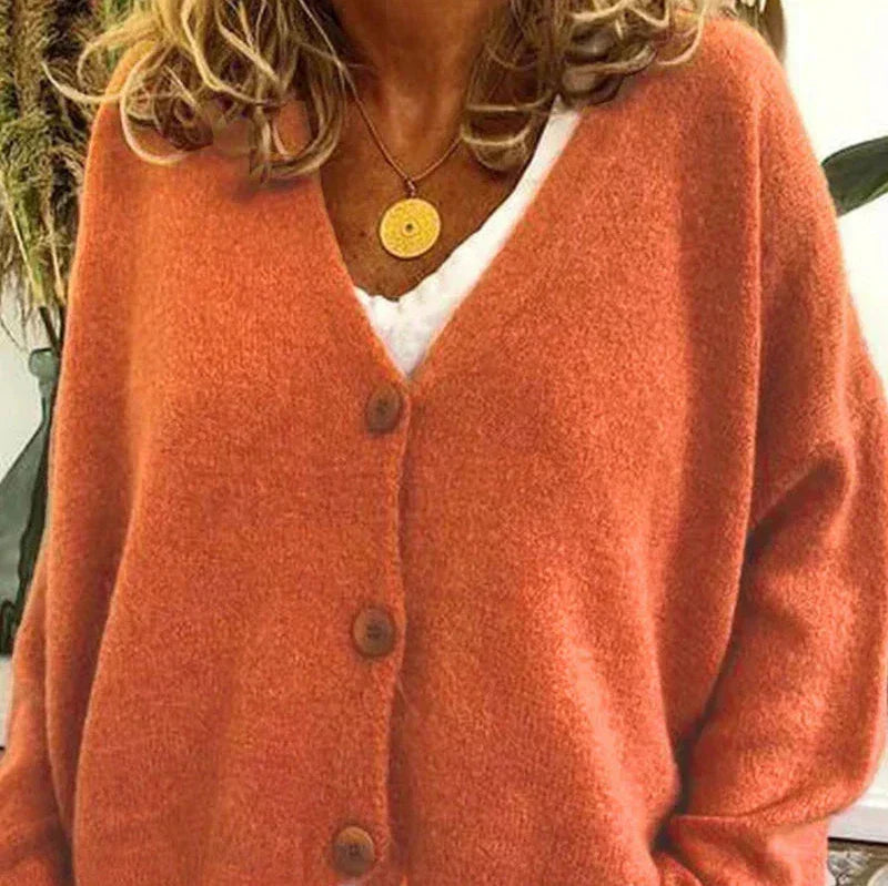 Women's V-Neck Knit Cardigan Sweater with Buttons