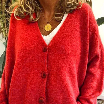 Women's V-Neck Knit Cardigan Sweater with Buttons