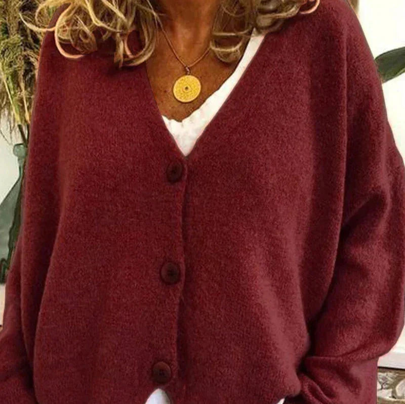 Women's V-Neck Knit Cardigan Sweater with Buttons
