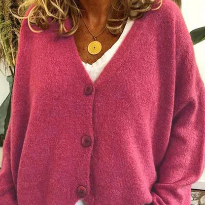 Women's V-Neck Knit Cardigan Sweater with Buttons