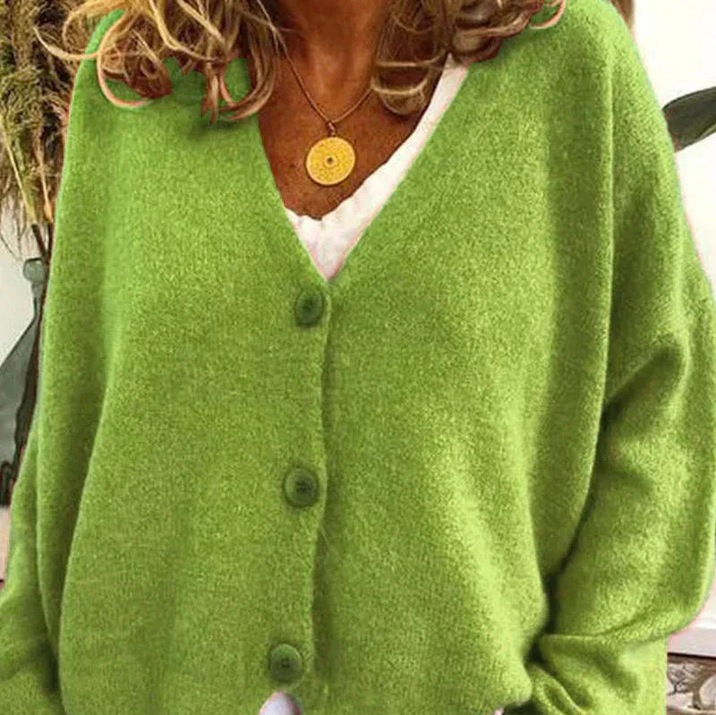 Women's V-Neck Knit Cardigan Sweater with Buttons