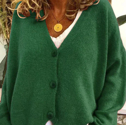 Women's V-Neck Knit Cardigan Sweater with Buttons