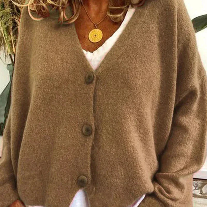 Women's V-Neck Knit Cardigan Sweater with Buttons