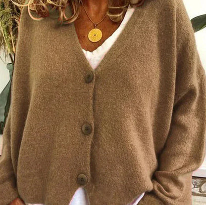 Women's V-Neck Knit Cardigan Sweater with Buttons
