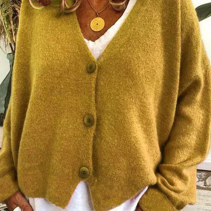 Women's V-Neck Knit Cardigan Sweater with Buttons