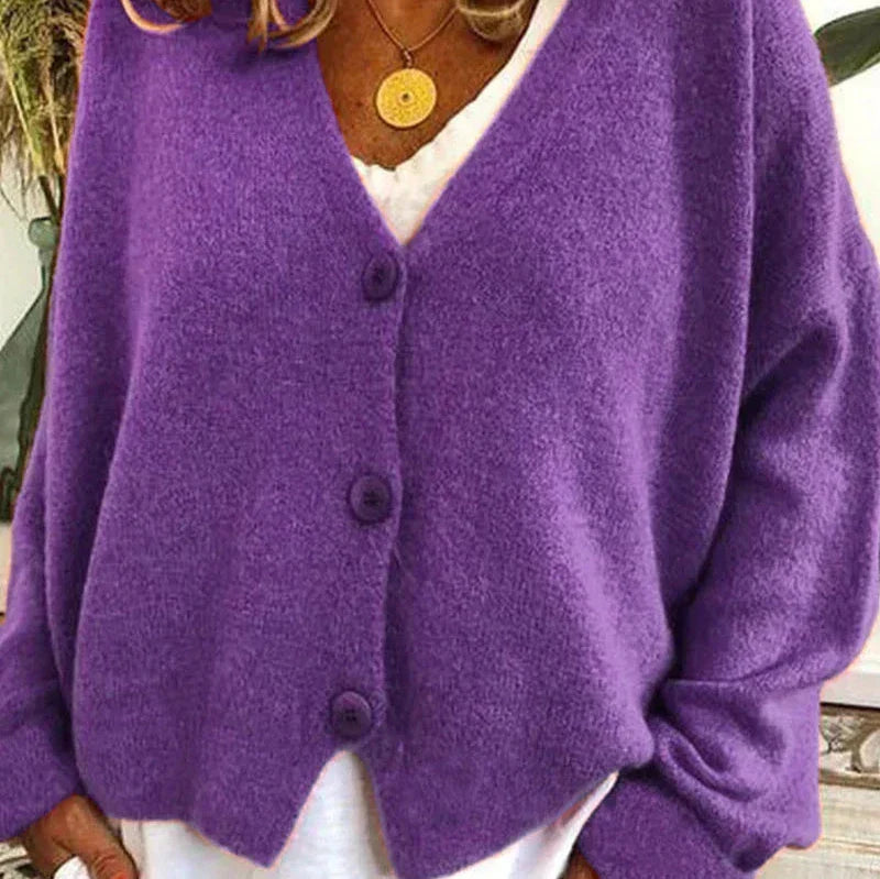 Women's V-Neck Knit Cardigan Sweater with Buttons
